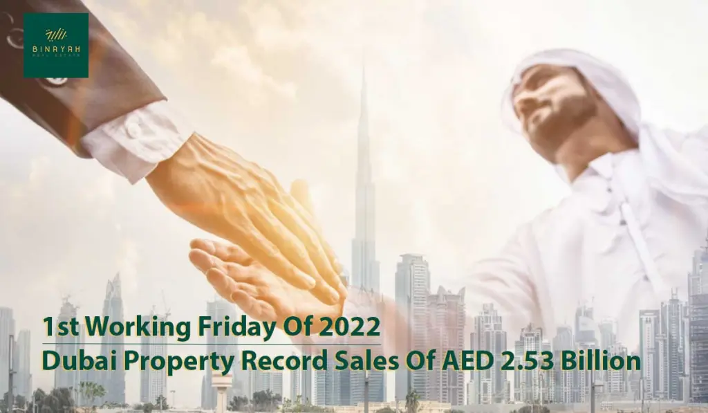 Record Sales of Dubai Property AED 2.53 Bln on 1st Friday 2022