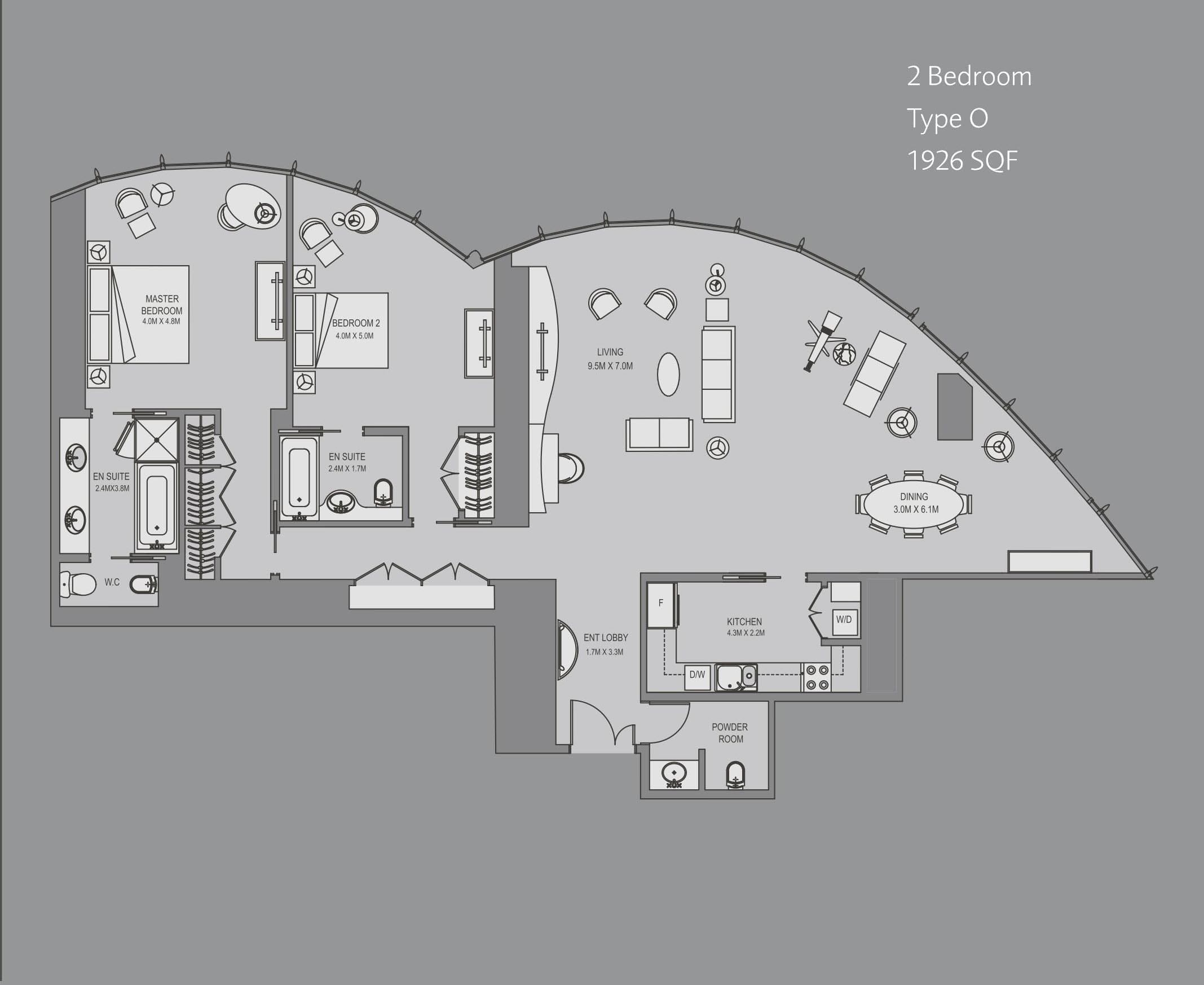 Burj Khalifa 2 Bedroom Apartment Type O Floor Plans