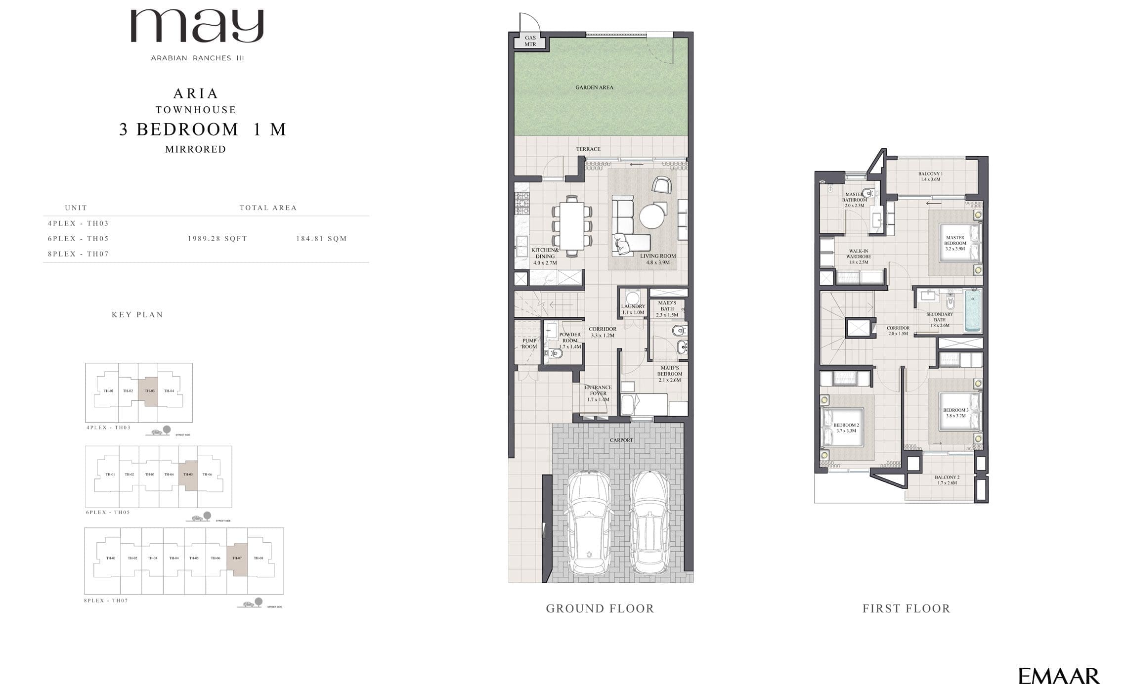 May Aria 3 Bedroom Townhouse Type 1M Floor Plans