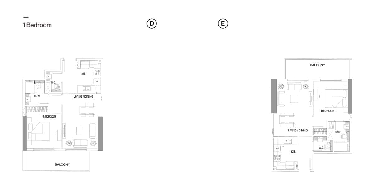 Binghatti House 1 Bedroom Apartment D E Floor Plans
